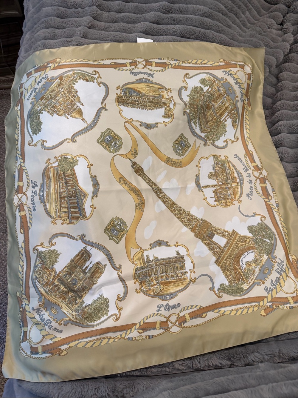 Paris Landmark Decorative Pillow Cover in Beige and Gold